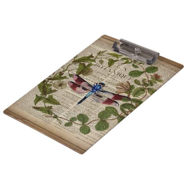 french botanical leaves modern vintage dragonfly clipboard (Angled)
