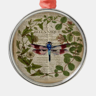 french botanical leaves modern vintage dragonfly metal ornament