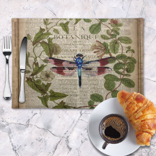 french botanical leaves modern vintage dragonfly placemat