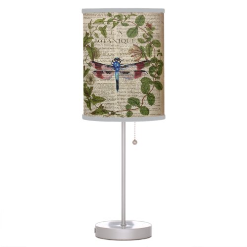 french botanical leaves modern vintage dragonfly table lamp