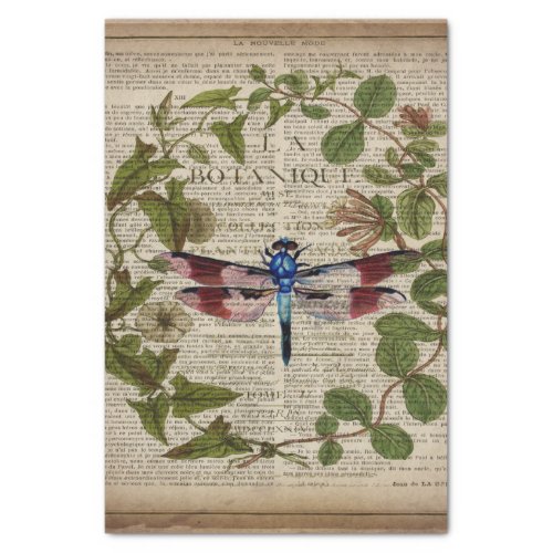 french botanical leaves modern vintage dragonfly tissue paper