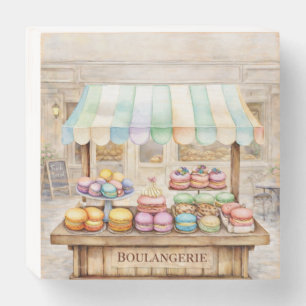 French Boulangerie Macaron Stand Watercolor Art Wooden Box Sign