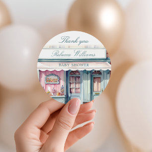 French Boutique Bonjour Bebe Baby shower Classic Round Sticker