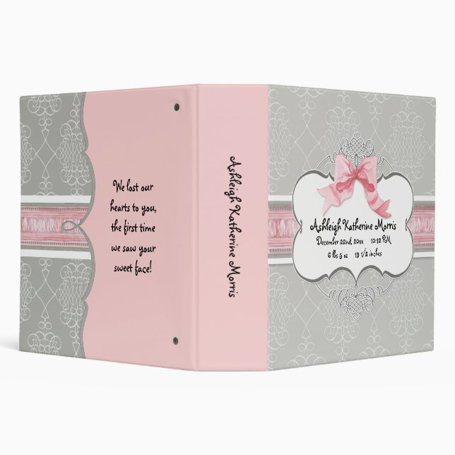 French Bow Damask Watercolor Baby Photo Scrapbook Binder (Background)