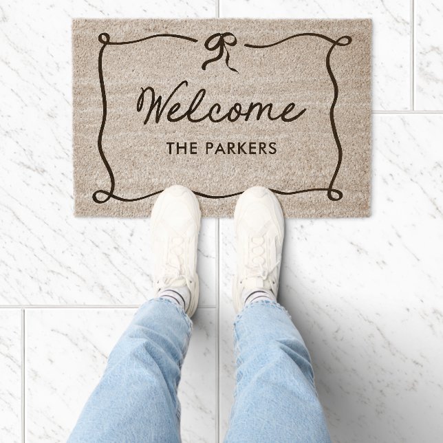 French Bow | Whimsical Welcome Fiber Doormat (Insitu)