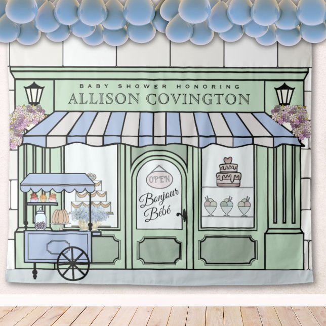 French, boy Baby Shower Photobooth Backdrop (Parisian boy Baby Shower)