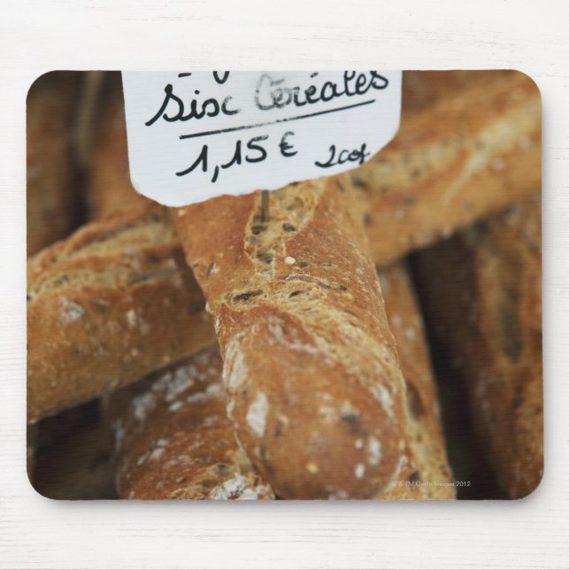 French bread at a market mouse pad (Front)