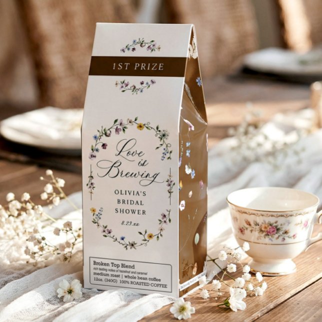 French Bridal Shower Game Winner Gift or Prize Roasted Coffee (Bridal shower coffee prize with watercolor wildflowers and elegant thank you message)
