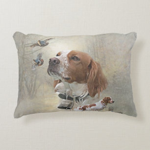 French Brittany, Bird Hunting Art  Accent Pillow