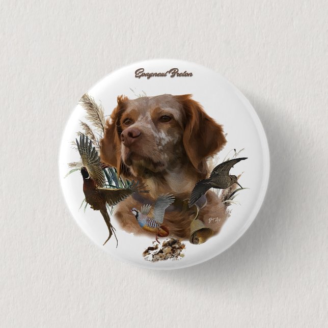 French Brittany, Bird Hunting Art  Button (Front)