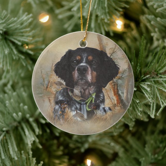 French Brittany, Bird Hunting Art  Ceramic Ornament (Tree)