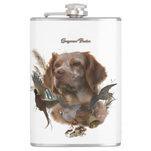 French Brittany, Bird Hunting Art  Flask