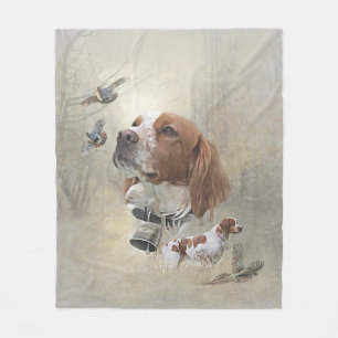 French Brittany, Bird Hunting Art Fleece Blanket