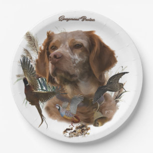 French Brittany, Bird Hunting Art  Paper Plates