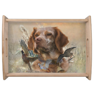 French Brittany, Bird Hunting Art Serving Tray