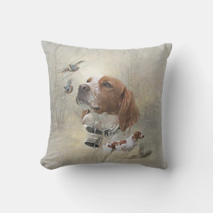 French Brittany, Bird Hunting Art  Throw Pillow