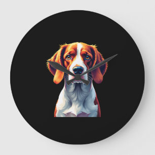 French Brittany Spaniel Mom Dad Dog Face Pop Art C Large Clock