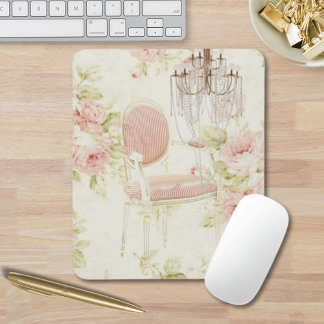 French Budoir Vintage Pink Floral Chandelier Mouse Pad