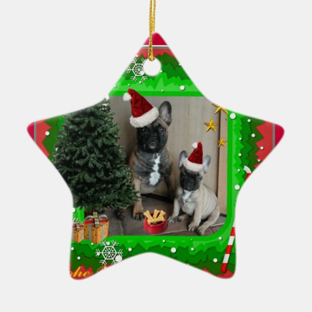 French Buldoggen Christmas Ceramic Ornament (Front)