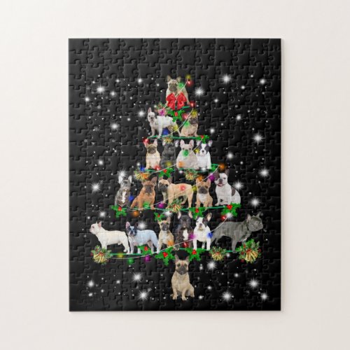 French Bull Christmas Tree Covered By Flashlight Jigsaw Puzzle