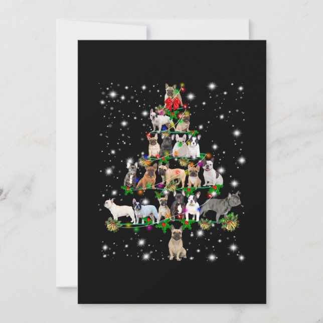 French Bull Christmas Tree Covered By Flashlight Thank You Card (Front)