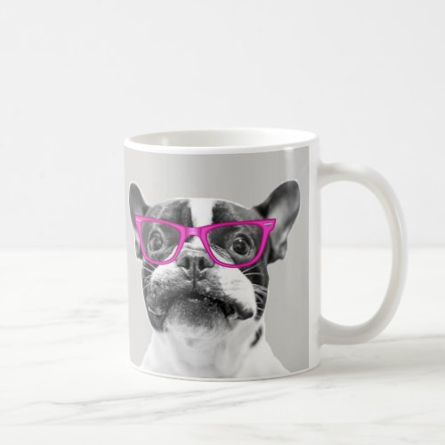 French Bull Dog Cute Pink Glasses Fun Coffee Mug