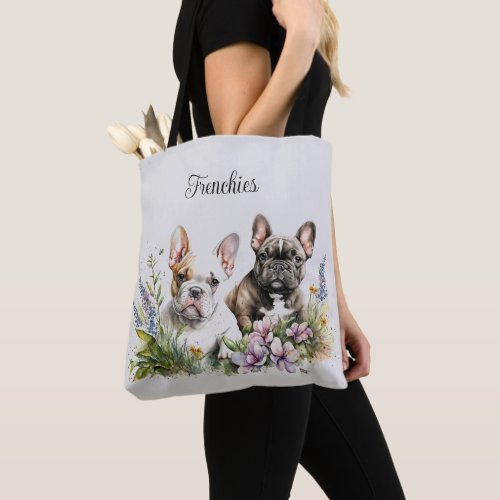 French Bull Dog Floral Tote Bag