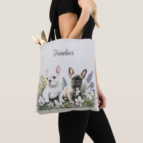 French Bull Dog Floral Tote Bag