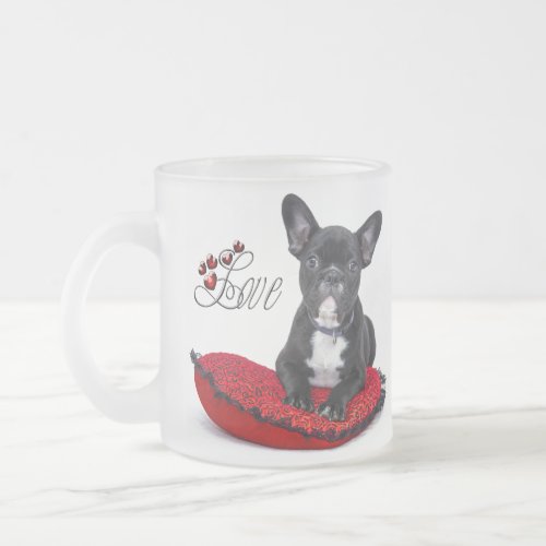 French Bull Dog _ Frenchie _ Love Frosted Glass Coffee Mug