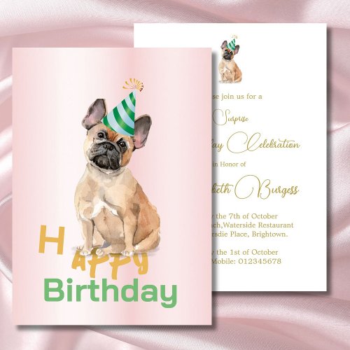  French Bull Dog Happy Birthday Party Invitation