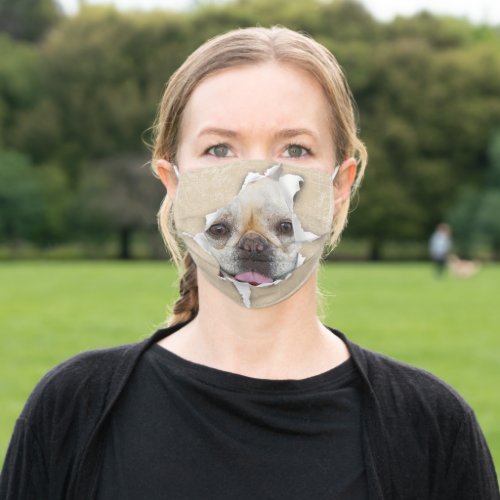 French Bull Dog in hole Adult Cloth Face Mask