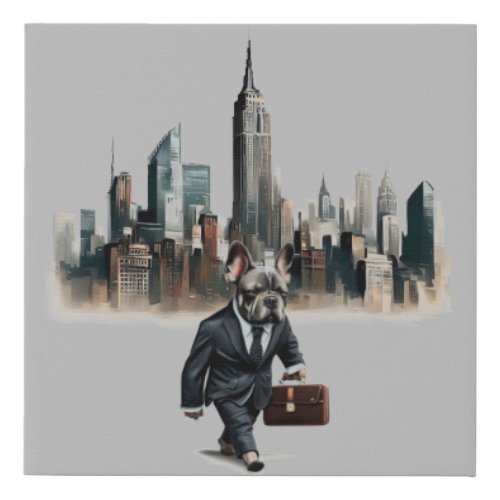 FRENCH BULL DOG in New York City   Faux Canvas Print