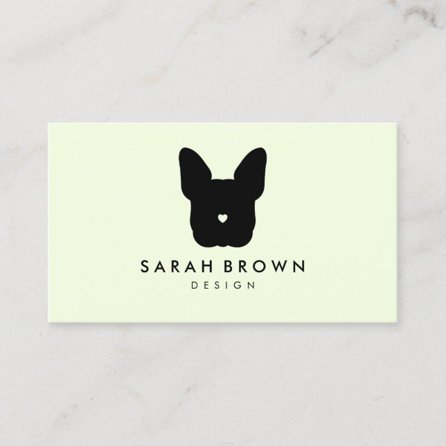 French Bull Dog puppy face frenchies green black Business Card (Front)