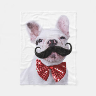 French Bull Dog Puppy With Mustache Fleece Blanket