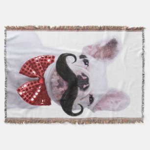 French Bull Dog Puppy With Mustache Throw Blanket