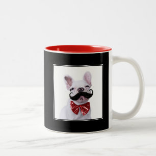 French Bull Dog Puppy With Mustache Two-Tone Coffee Mug