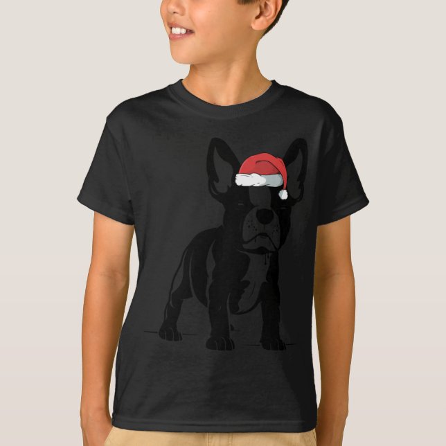 French Bull Dog Santa Hat Cute Christmas Dog Lover T-Shirt (Front)