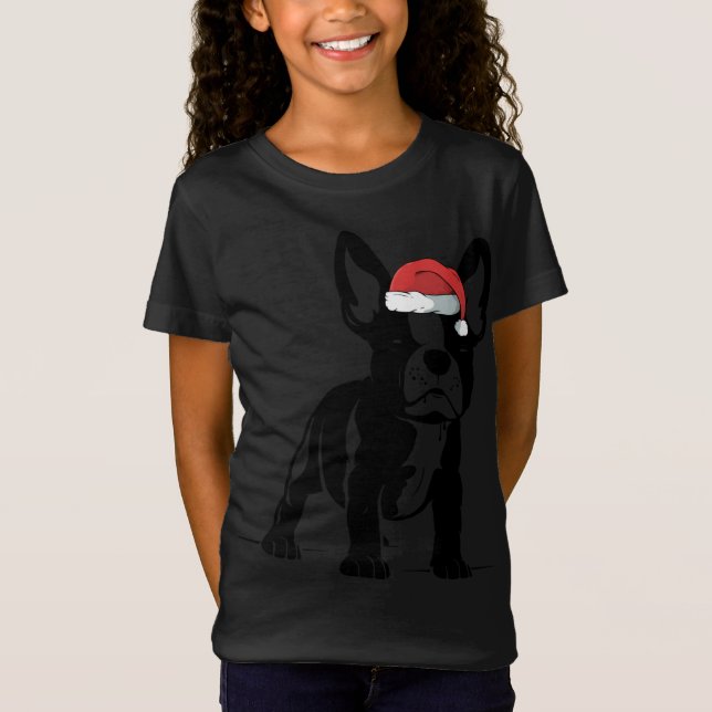 French Bull Dog Santa Hat Cute Christmas Dog Lover T-Shirt (Front)