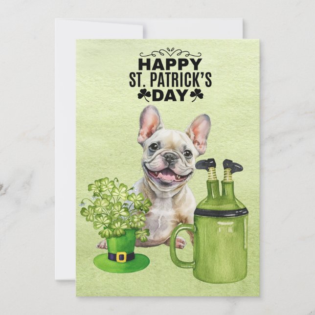 French Bull Dog St. Patrick's Day  Hat and Beer Holiday Card (Front)