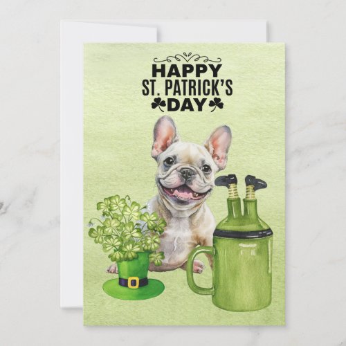 French Bull Dog St Patricks Day  Hat and Beer Holiday Card