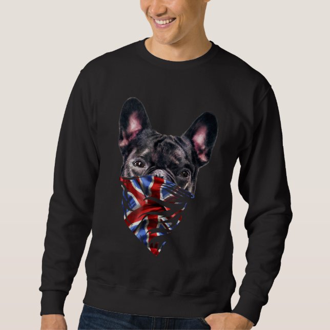 French Bull Dog Wearing Union Jack Bandana British Sweatshirt (Front)