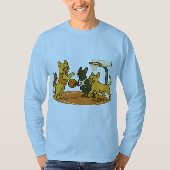 French Bull Dogs playing basketball. T-Shirt (Front)