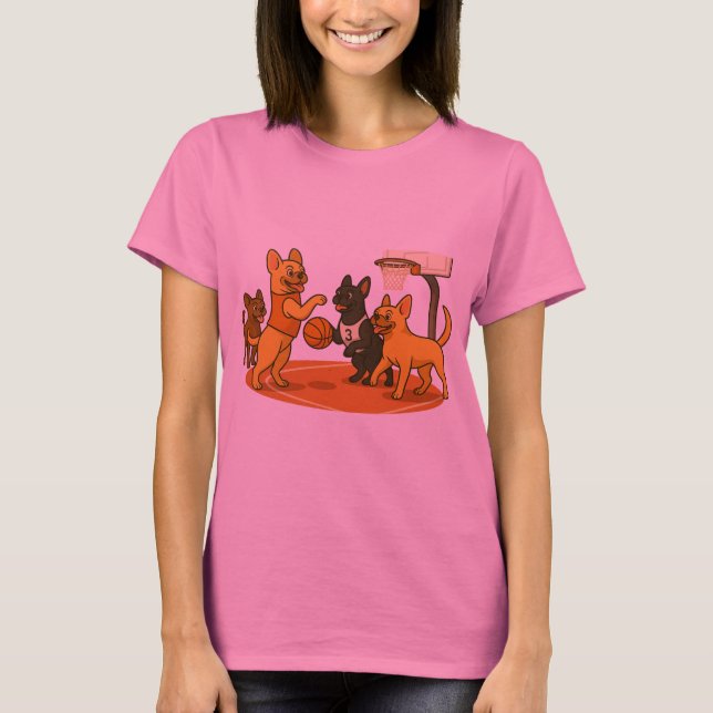 French Bull Dogs playing basketball. T-Shirt (Front)
