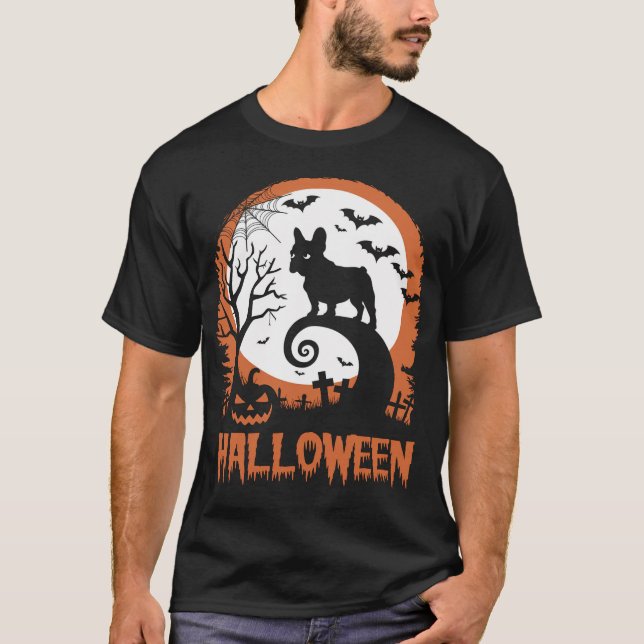 French Bulld0g And Moon Funny Halloween Costume T-Shirt (Front)