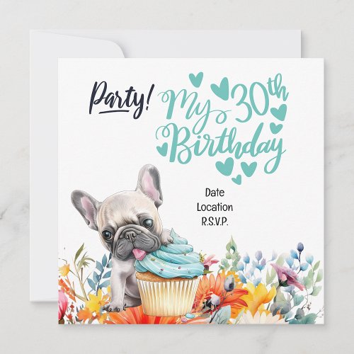 French Bulldog 30th Birthday Party Invitation