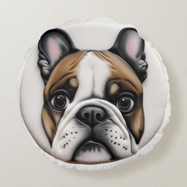 French Bulldog 3D Inspired Round Pillow (Back)