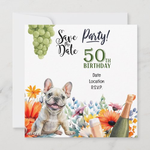 French Bulldog 50th Birthday Party Invitation