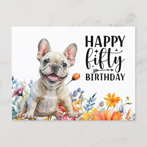 French Bulldog 50th Birthday  Postcard