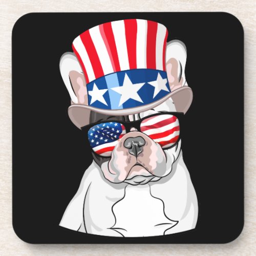 French Bulldog American Flag 4th of July Beverage Coaster