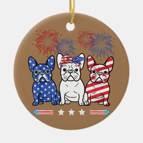 French Bulldog American Flag 4th Of July Ceramic Ornament